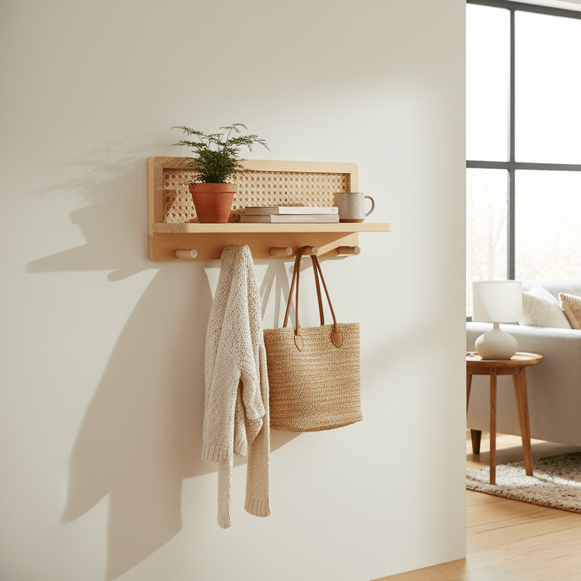 Houten Wandplank met 4 Haken voor Decoratie en Organisatie 1