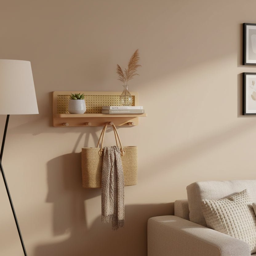 Houten Wandplank met 4 Haken voor Decoratie en Organisatie 4