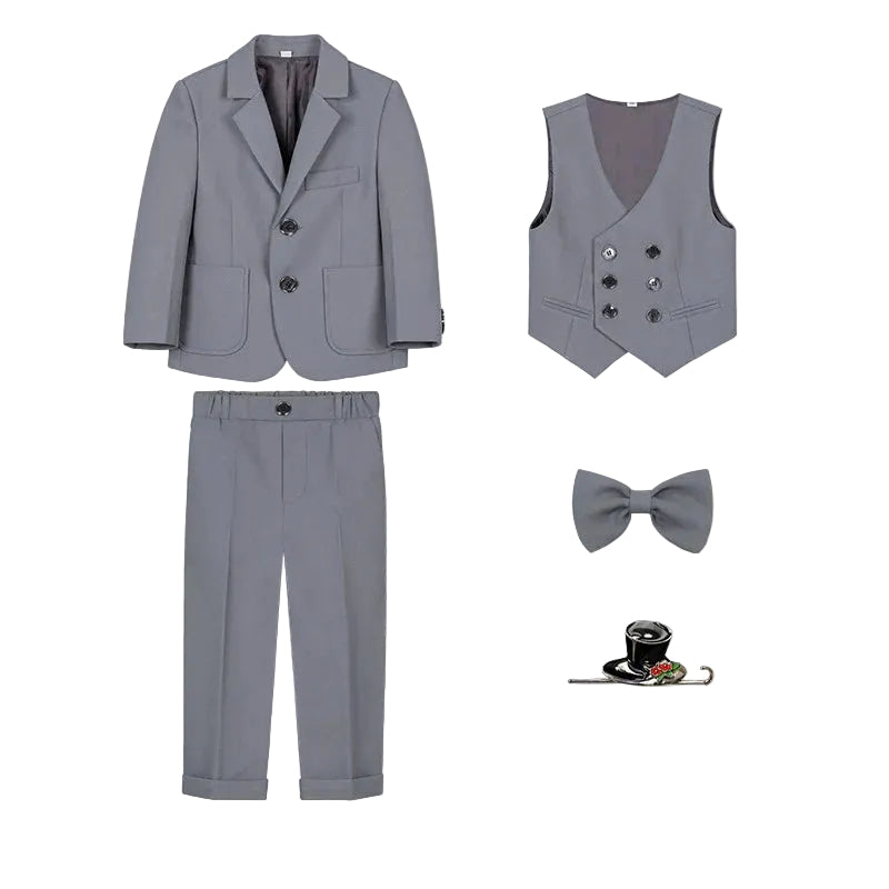 Jongens 4-delige Smoking Set Stijlvol met Blazer, Broek en Vlinderdas 0