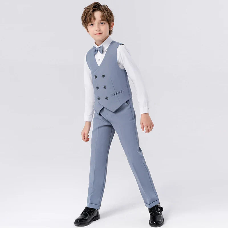 Jongens 4-delige Smoking Set Stijlvol met Blazer, Broek en Vlinderdas 3