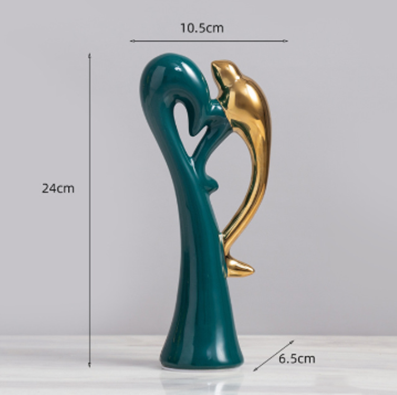 Keramische Decoratie Tortelduifjes met Gouden Accenten 2