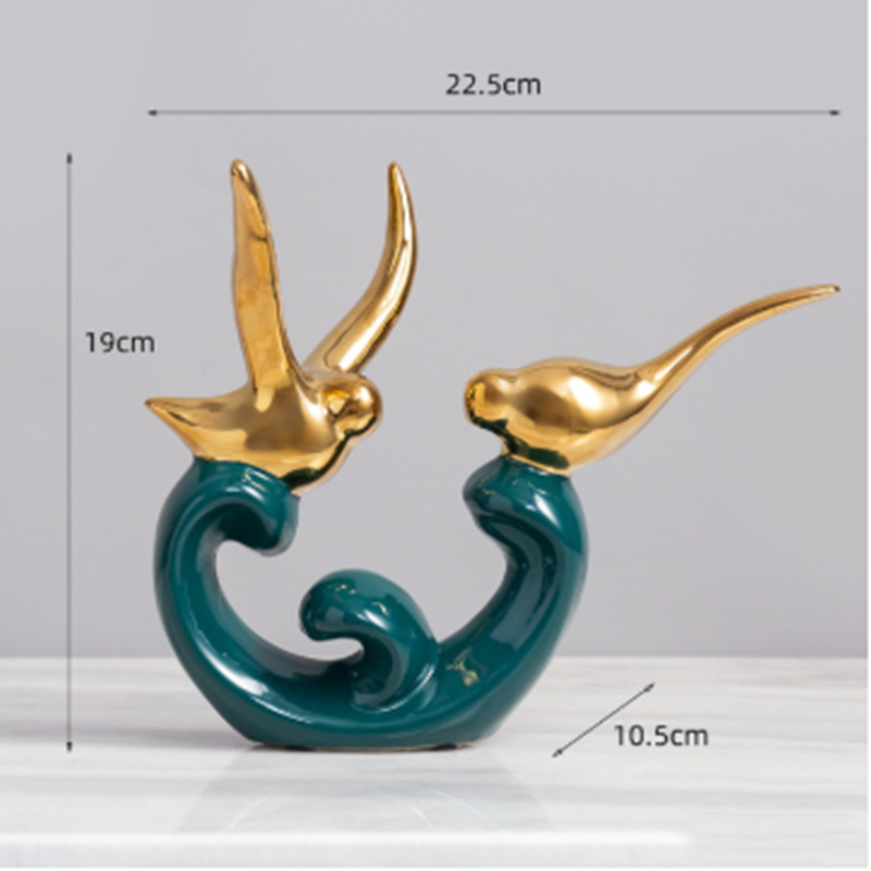 Keramische Decoratie Tortelduifjes met Gouden Accenten 4
