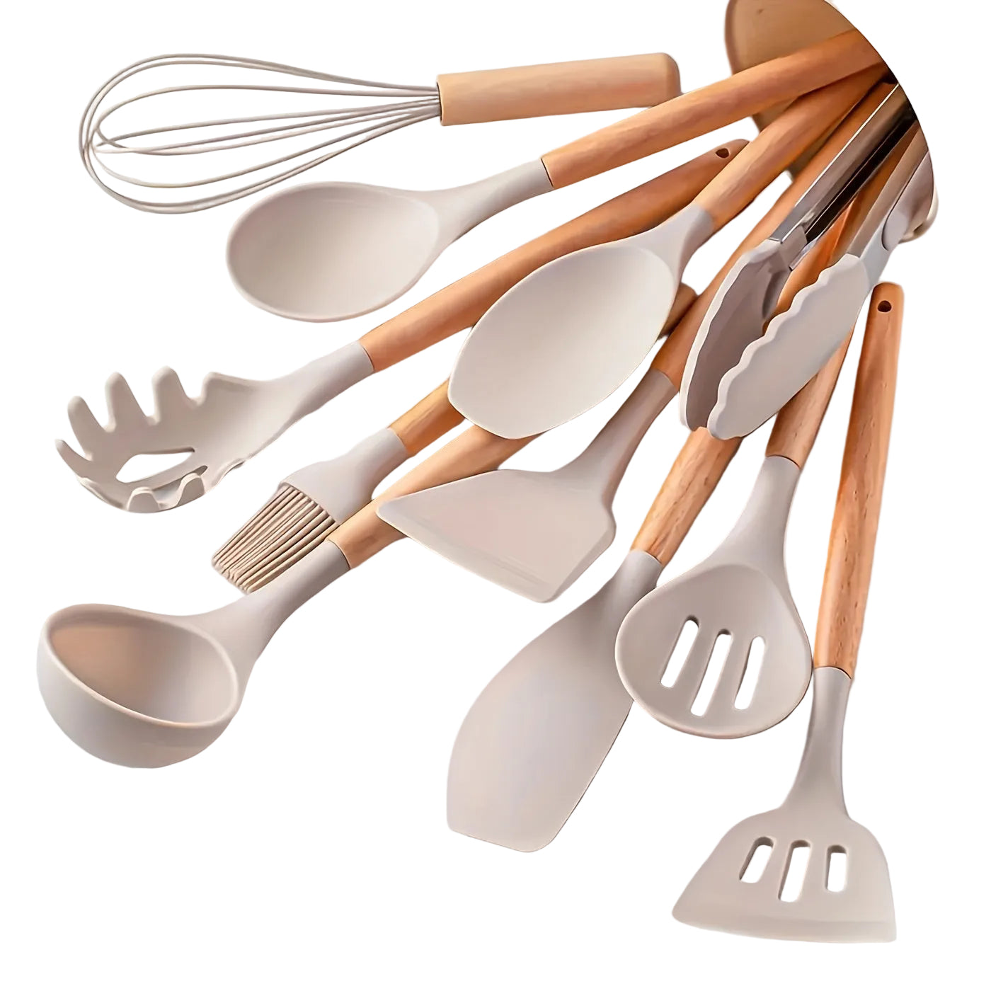 Keukengereiset 12-delig voor Koken met Houten Handgrepen en Antikleef Eigenschappen 0
