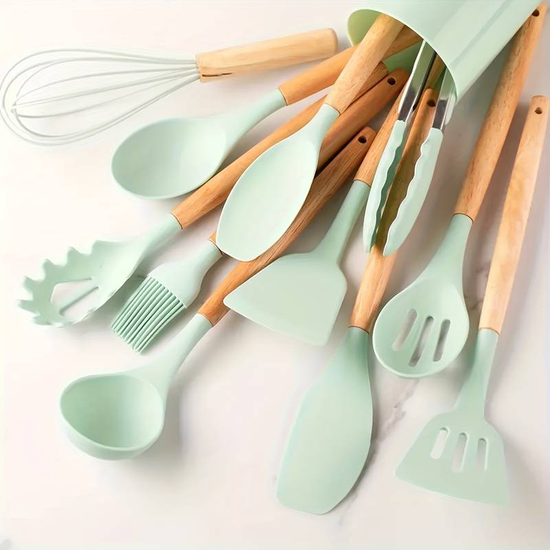 Keukengereiset 12-delig voor Koken met Houten Handgrepen en Antikleef Eigenschappen 10
