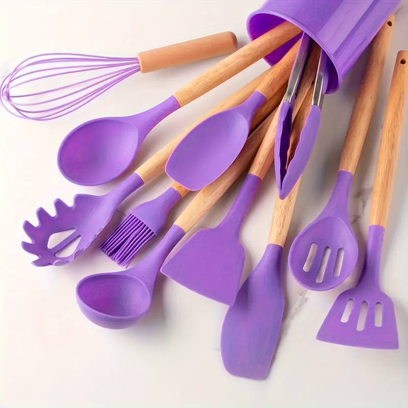 Keukengereiset 12-delig voor Koken met Houten Handgrepen en Antikleef Eigenschappen 13