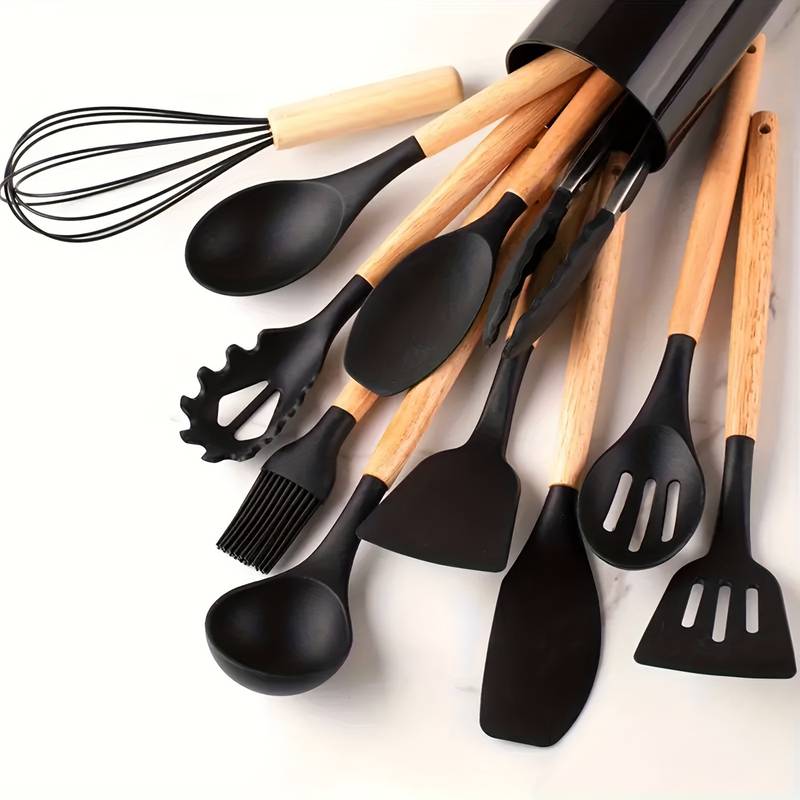 Keukengereiset 12-delig voor Koken met Houten Handgrepen en Antikleef Eigenschappen 14