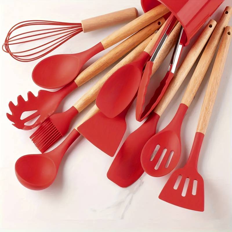 Keukengereiset 12-delig voor Koken met Houten Handgrepen en Antikleef Eigenschappen 16