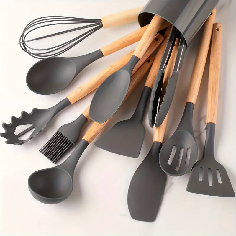 Keukengereiset 12-delig voor Koken met Houten Handgrepen en Antikleef Eigenschappen 17