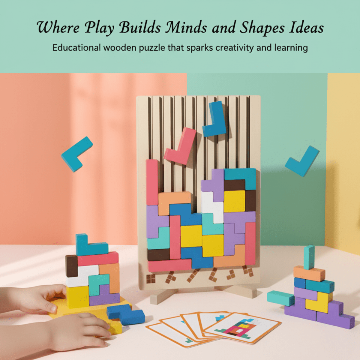 Kinderen Houten Tetris Spel Montessori Ontwikkeling Speelgoed 3