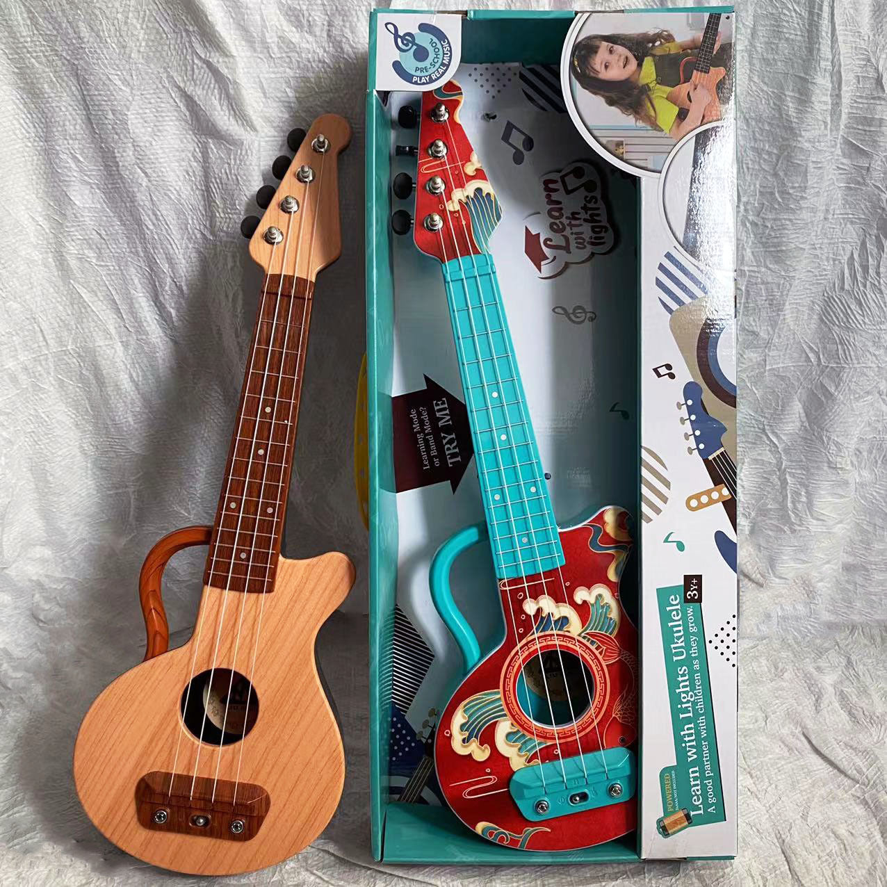 Kinderen Ukelele Educatief Speelgoed Draagbaar Met Ingebouwde Verlichting 2
