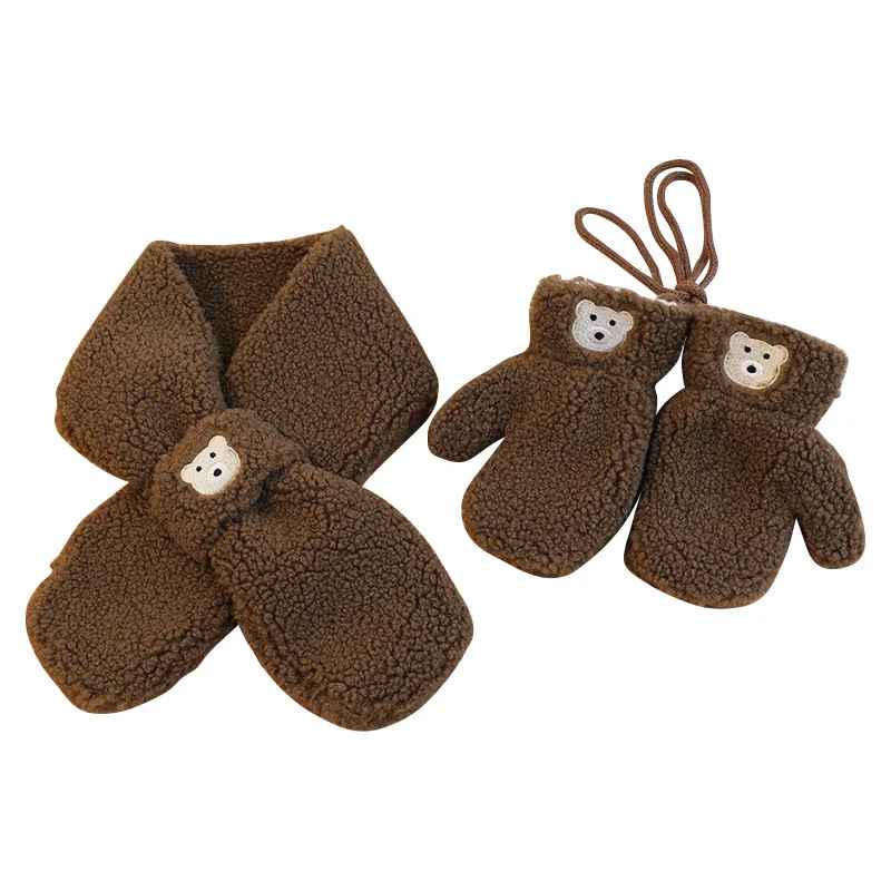 Kinderen Winterset Fleece Wanten en Sjaal met Berendetail 0