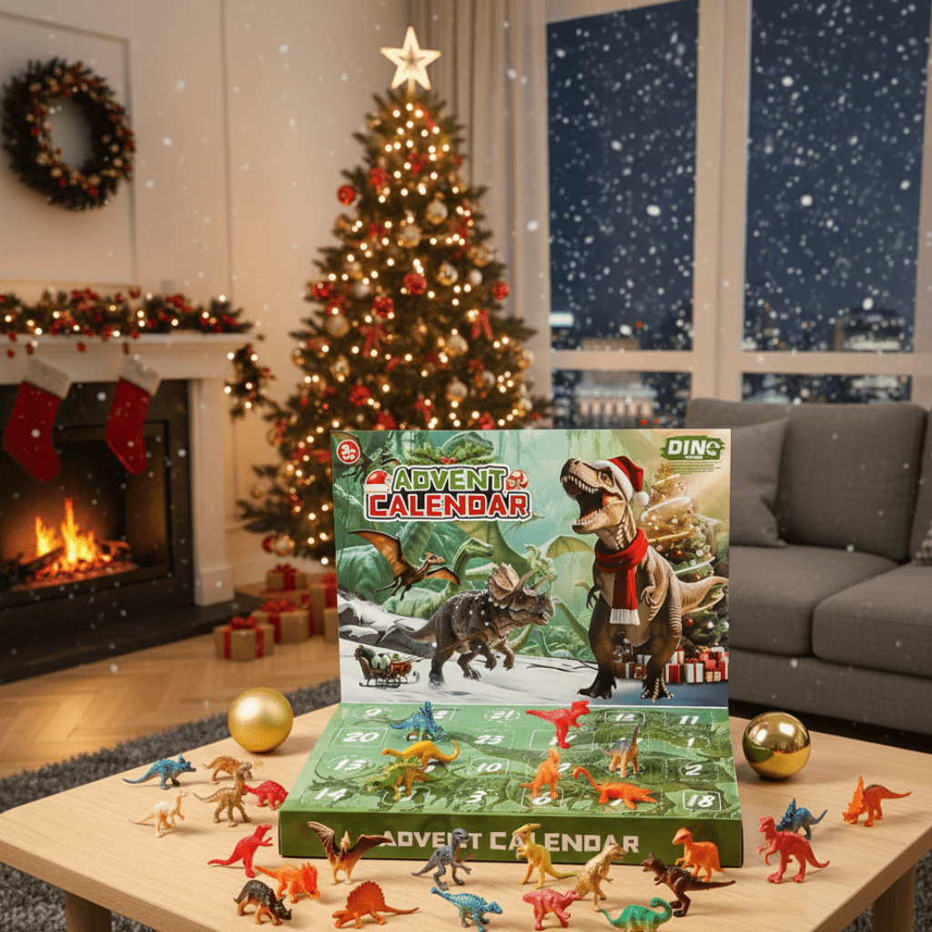 Kinderen's Dino Adventskalender met 24 Dinosaurusspeelgoed en Fossielen 0