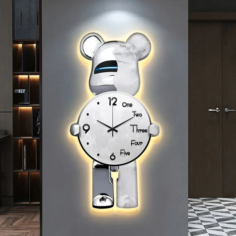 Kinderen's LED Wandklok Berenontwerp Met Nachtlamp Functie 2