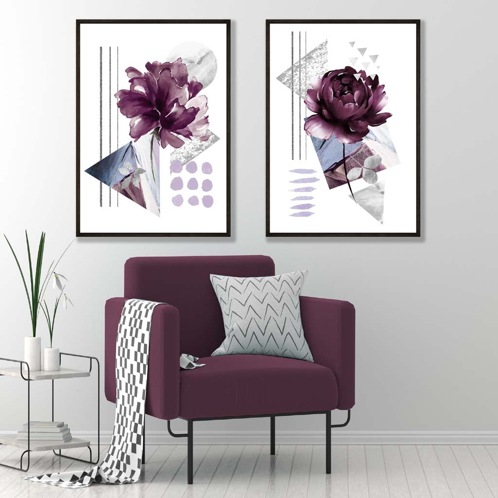 Kunstprints Set van 2 Bloemen Motief Modern Decor 1