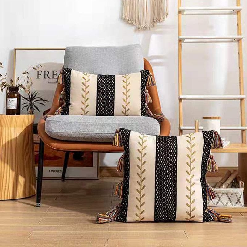 Kussensloop met Franjes en Boho-Textuur 1