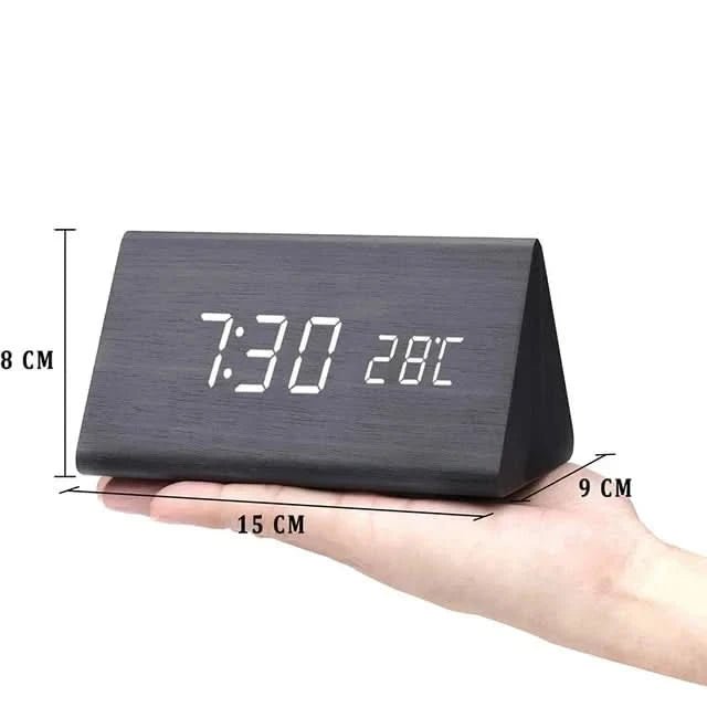 LED Wekker met Houteffect en Temperatuurweergave 0