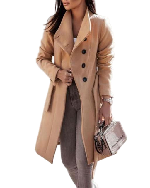 Lange Dames Jas Wolmix Met Ceintuur Dubbelzijdig Tailored Fit Winter 0