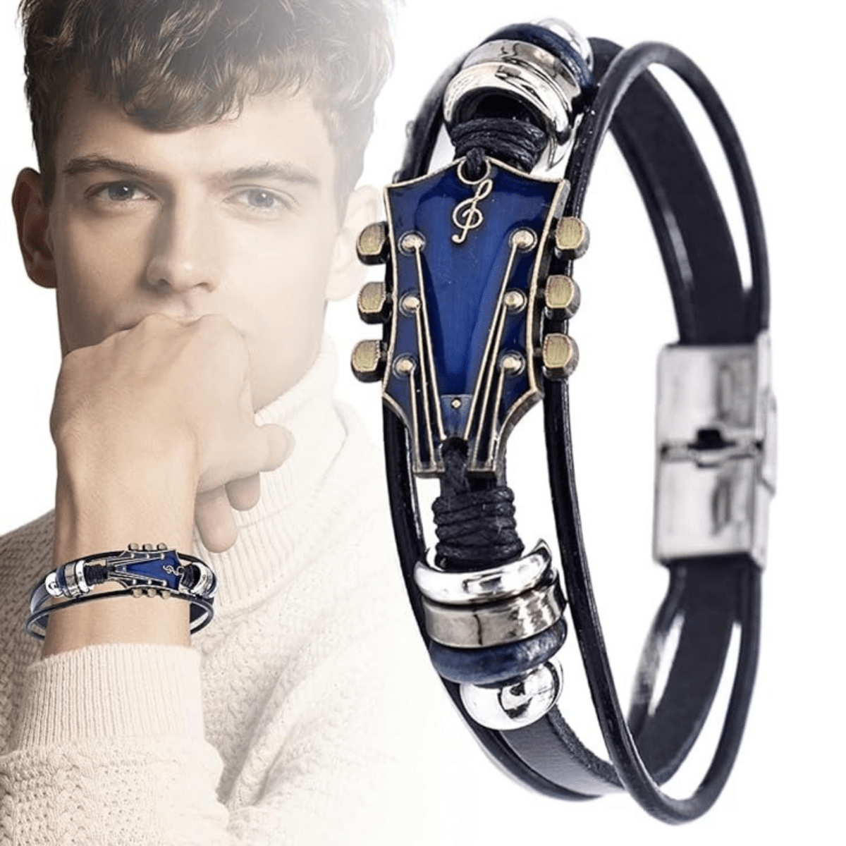 Leren Armband Man Gitaar Ontwerp Verstelbaar 7