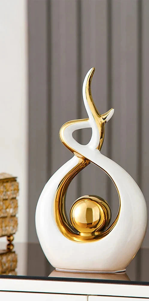 Moderne Abstracte Keramische Sculptuur met Gouden Accenten 10
