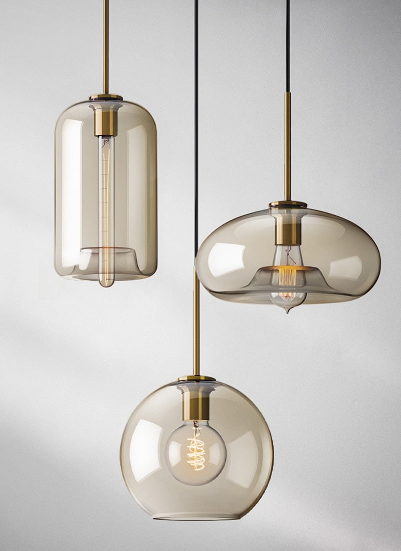 Moderne Hanglamp Eettafel met Glazen Kap en Koperen Voet voor Woonkamer en Eetkamer 6