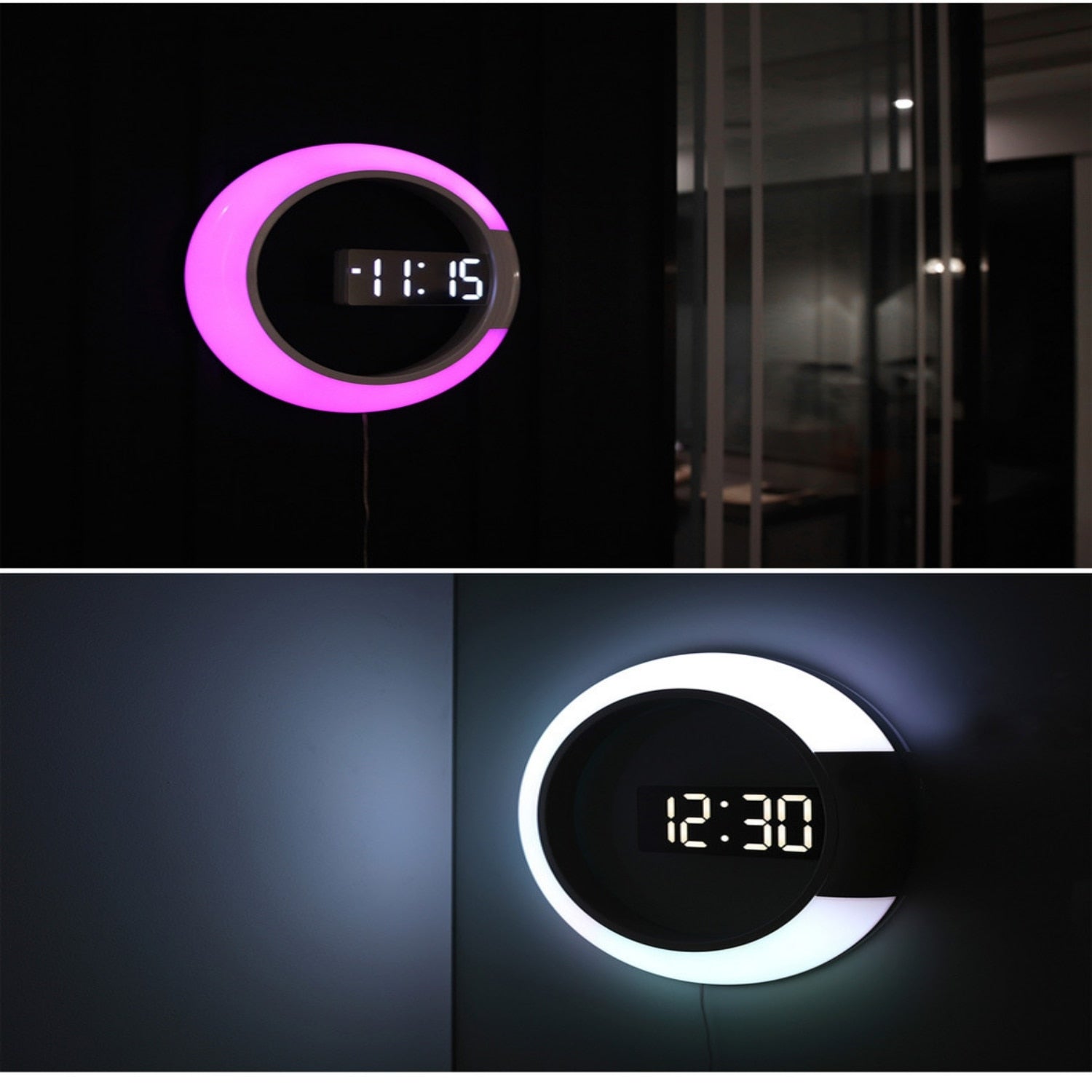 Moderne Wandklok met Digitale Display en Aanpasbare LED Verlichting 5