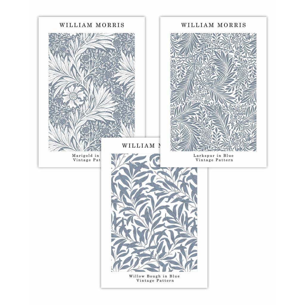 Muurkunstset Bloemenprints in Blauw 0