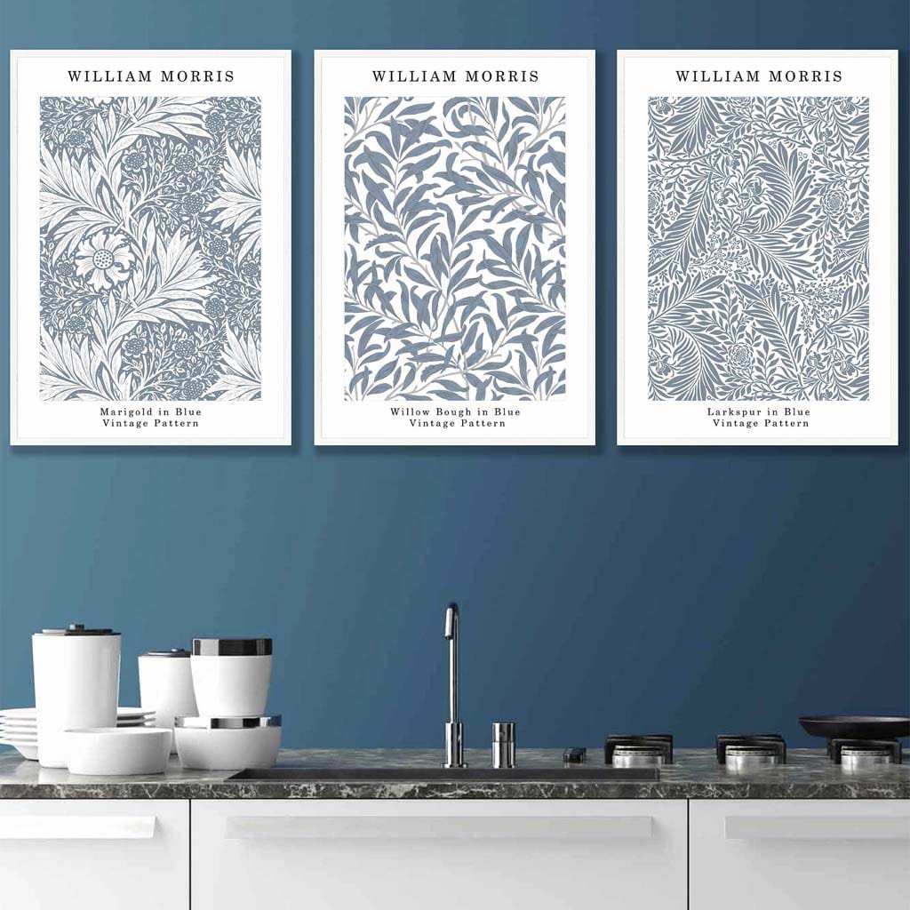 Muurkunstset Bloemenprints in Blauw 2