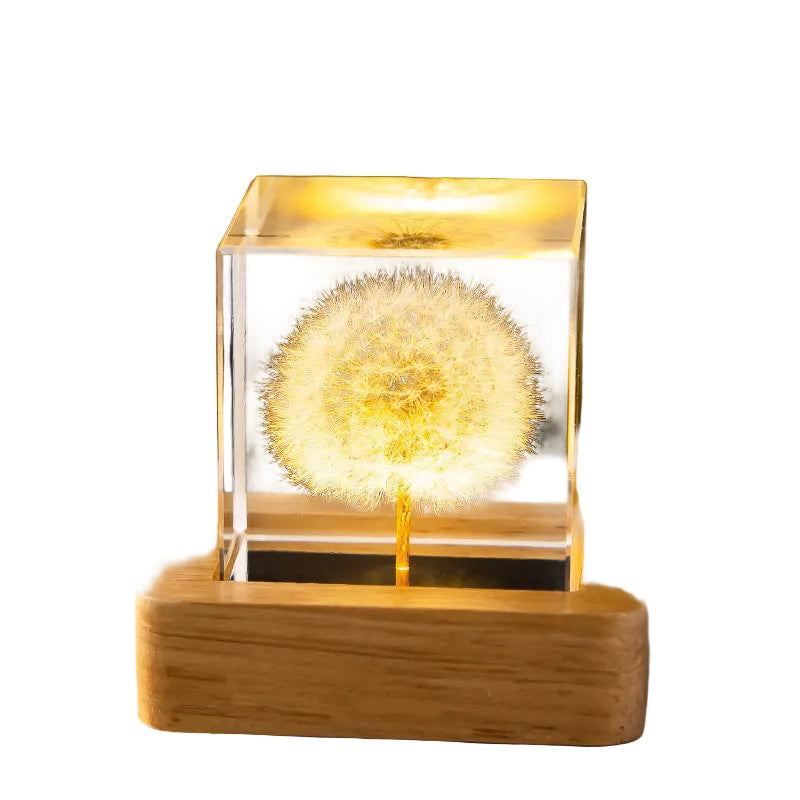 Nachtlampje Dandelion LED met Houten Voet voor Slaapkamer en Babykamer 0