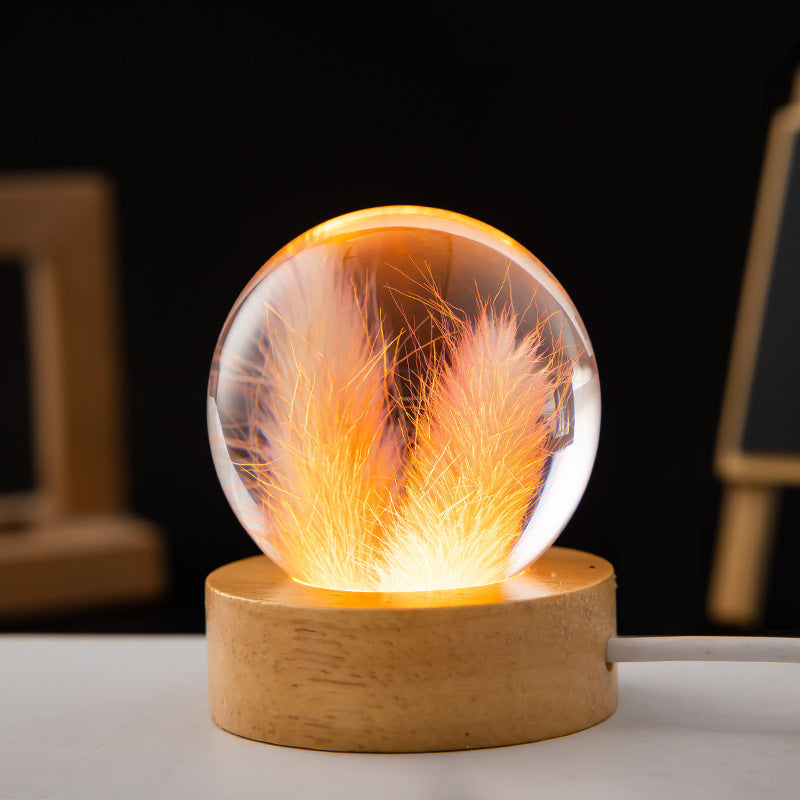 Nachtlampje Dandelion LED met Houten Voet voor Slaapkamer en Babykamer 1