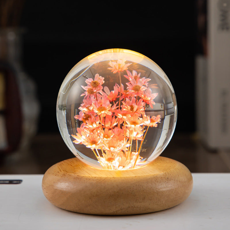 Nachtlampje Dandelion LED met Houten Voet voor Slaapkamer en Babykamer 10