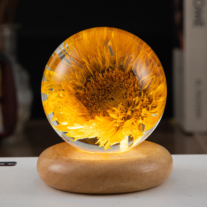 Nachtlampje Dandelion LED met Houten Voet voor Slaapkamer en Babykamer 11