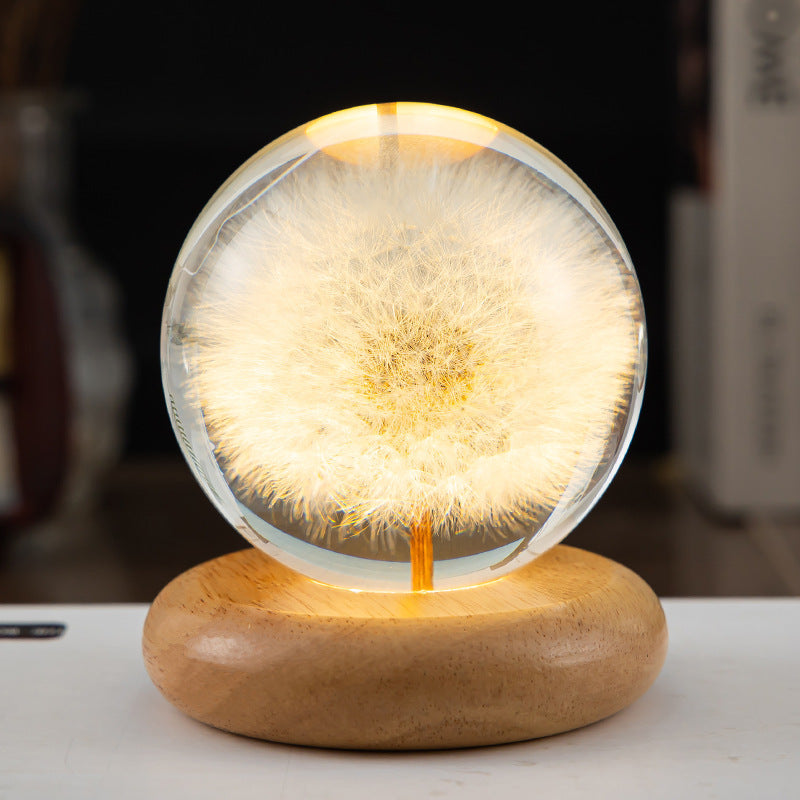 Nachtlampje Dandelion LED met Houten Voet voor Slaapkamer en Babykamer 12