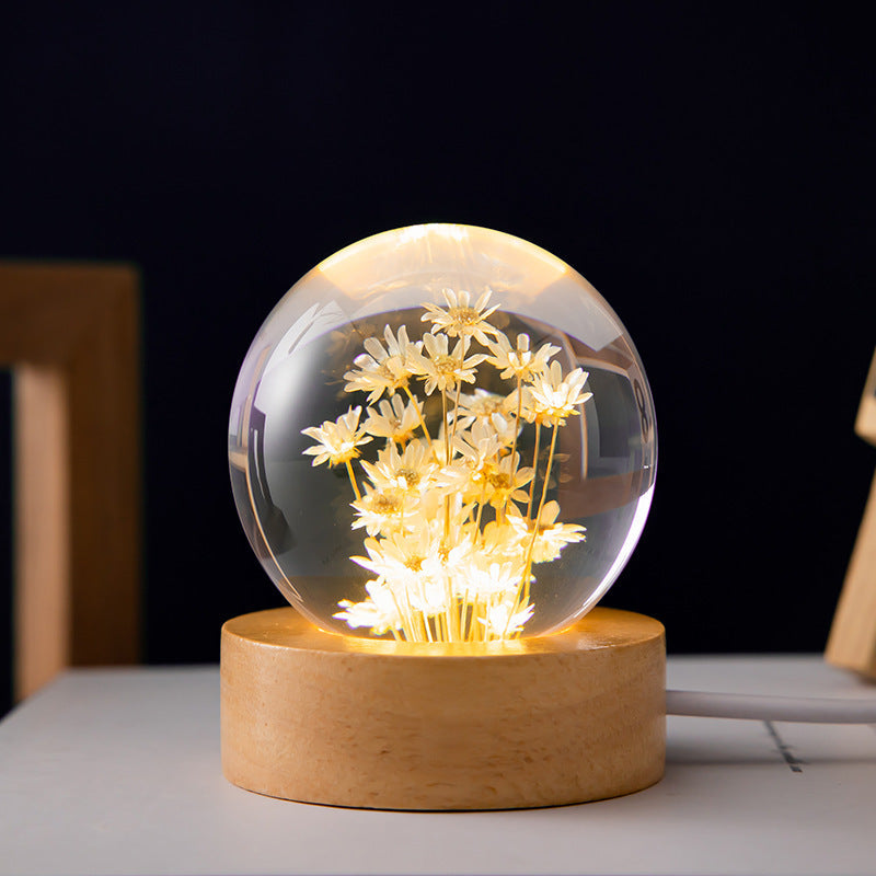 Nachtlampje Dandelion LED met Houten Voet voor Slaapkamer en Babykamer 8