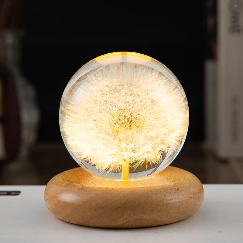 Nachtlampje Dandelion LED met Houten Voet voor Slaapkamer en Babykamer 9