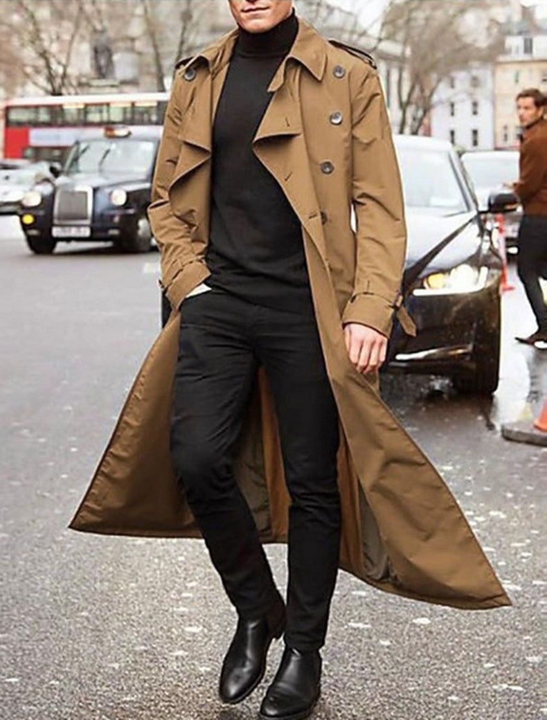 Lange Heren Trenchcoat met Dubbele Knoopsluiting