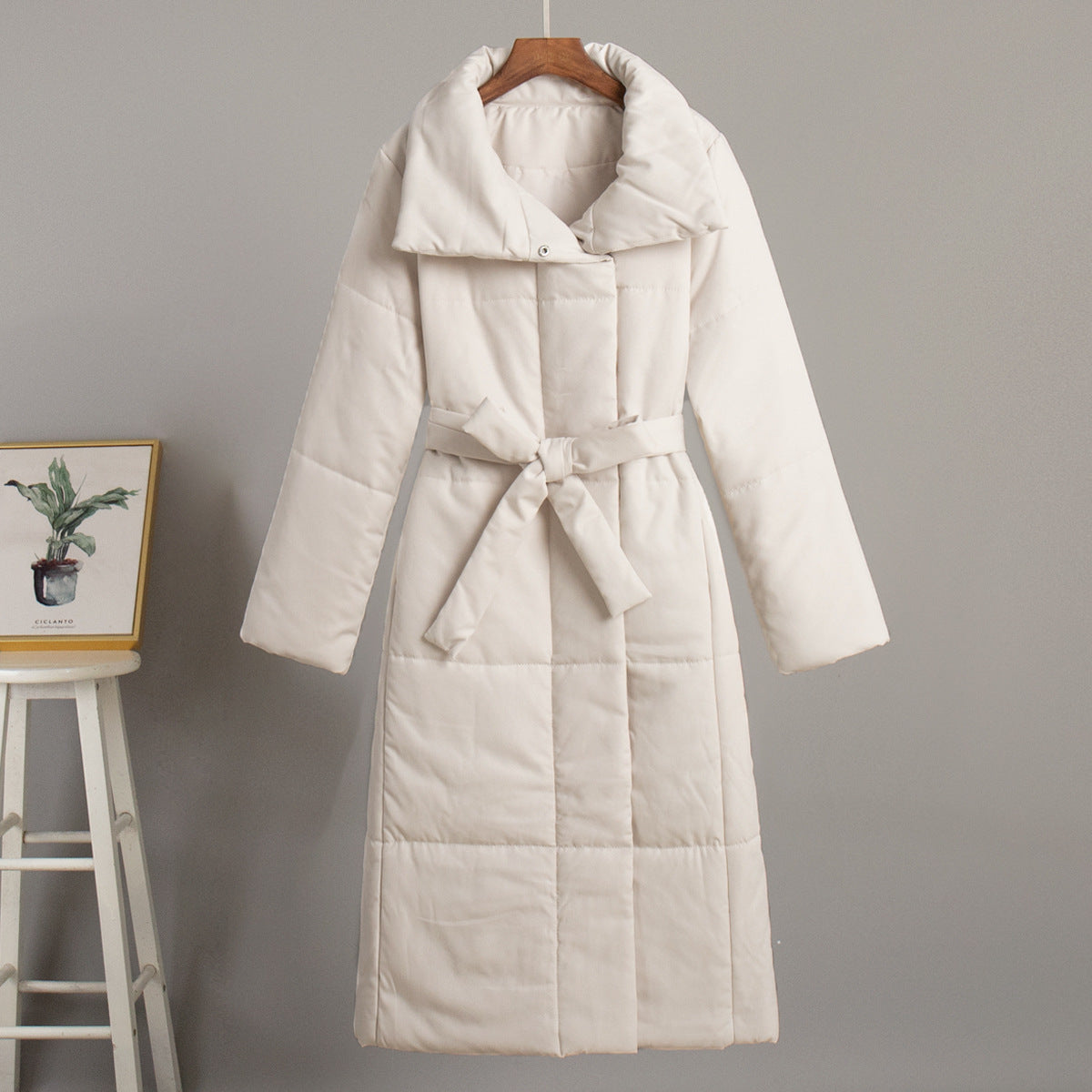 Dames Lange Winterjas Met Riem