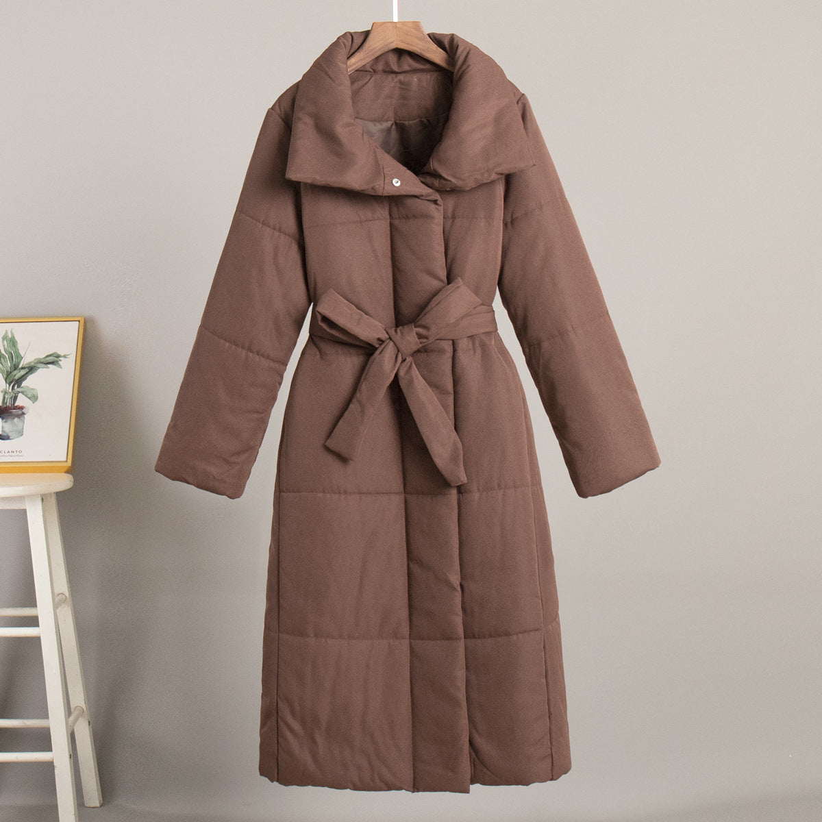 Dames Lange Winterjas Met Riem