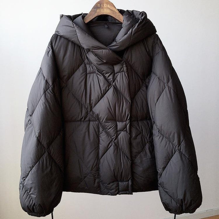 Dames Winterjas Korte Cocoon Met Capuchon Diamond Puffer
