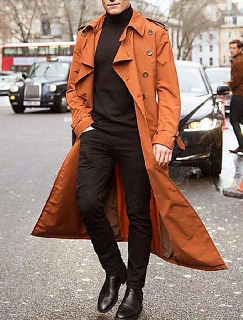 Lange Heren Trenchcoat met Dubbele Knoopsluiting