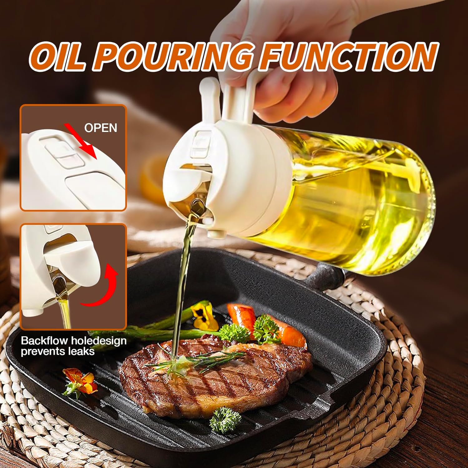 Olijfolie Spray Dispenser 2-in-1 voor Koken en Grillen 6