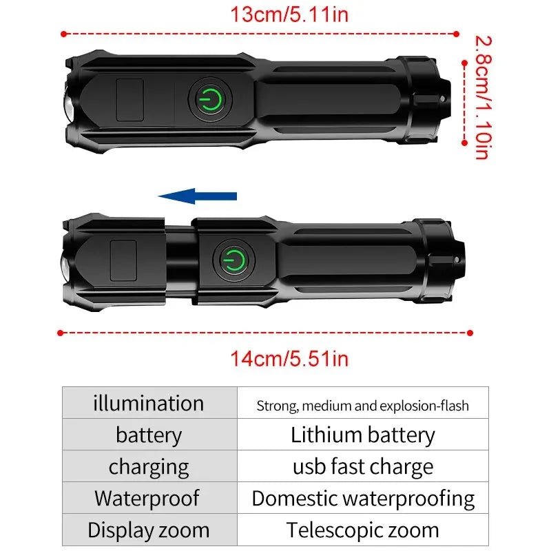 Oplaadbare LED Zaklamp met Telescopische Zoom en Waterbestendig Ontwerp 5