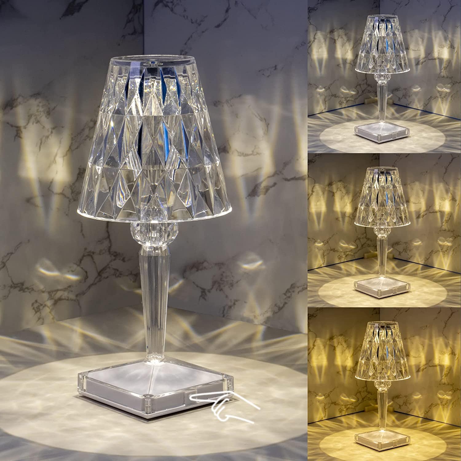 Oplaadbare Tafellamp Diamant Design Draadloos Met Aanpasbare Lichttonen 1