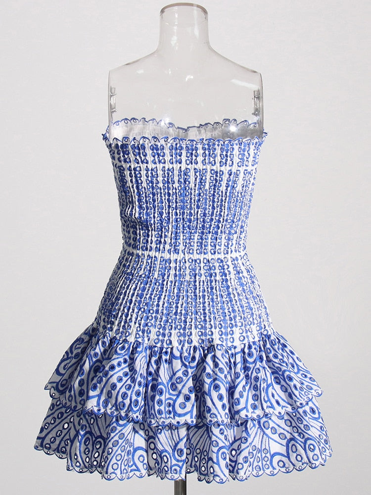 Strapless Gelaagd Mini Jurk