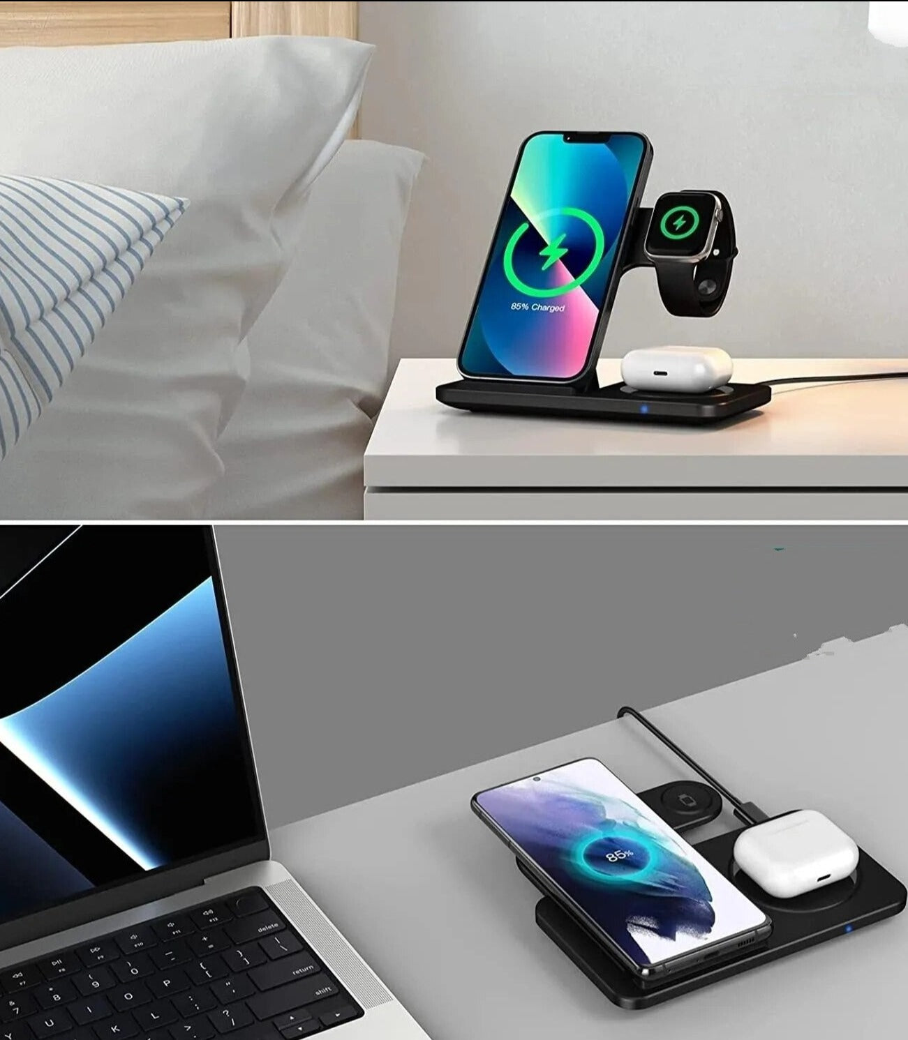 3-in-1 Draadloze Oplaadstandaard Pad