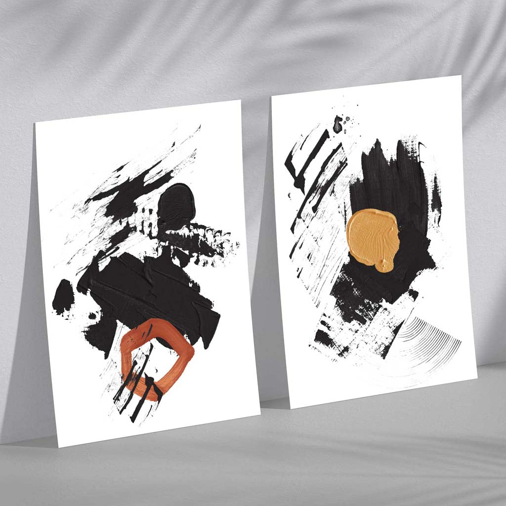 Set van 2 Abstracte Kunstafdrukken met Zwart en Geel 2