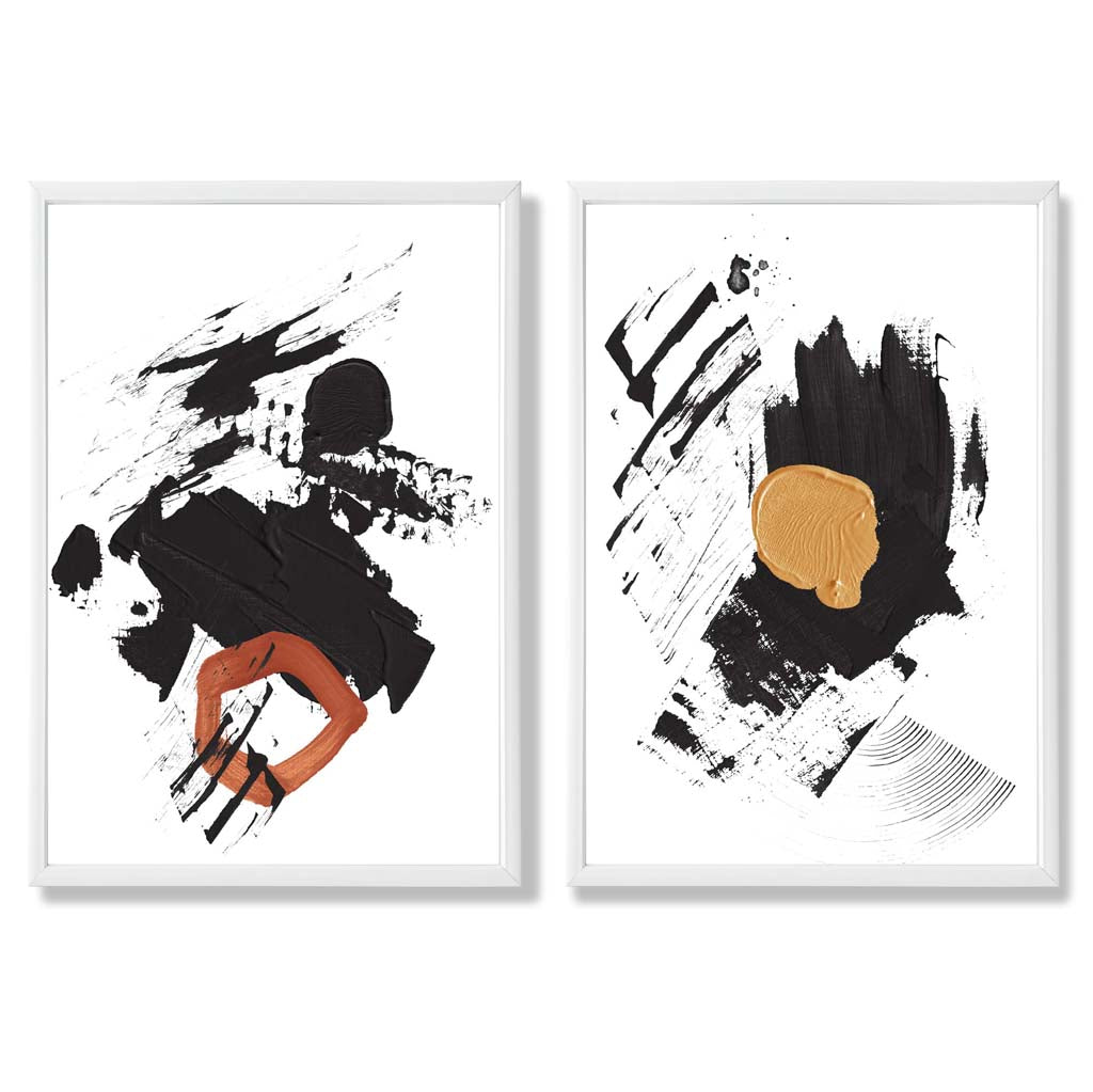Set van 2 Abstracte Kunstafdrukken met Zwart en Geel 3