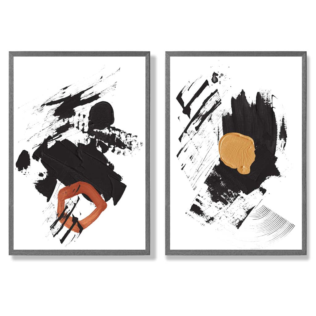 Set van 2 Abstracte Kunstafdrukken met Zwart en Geel 4