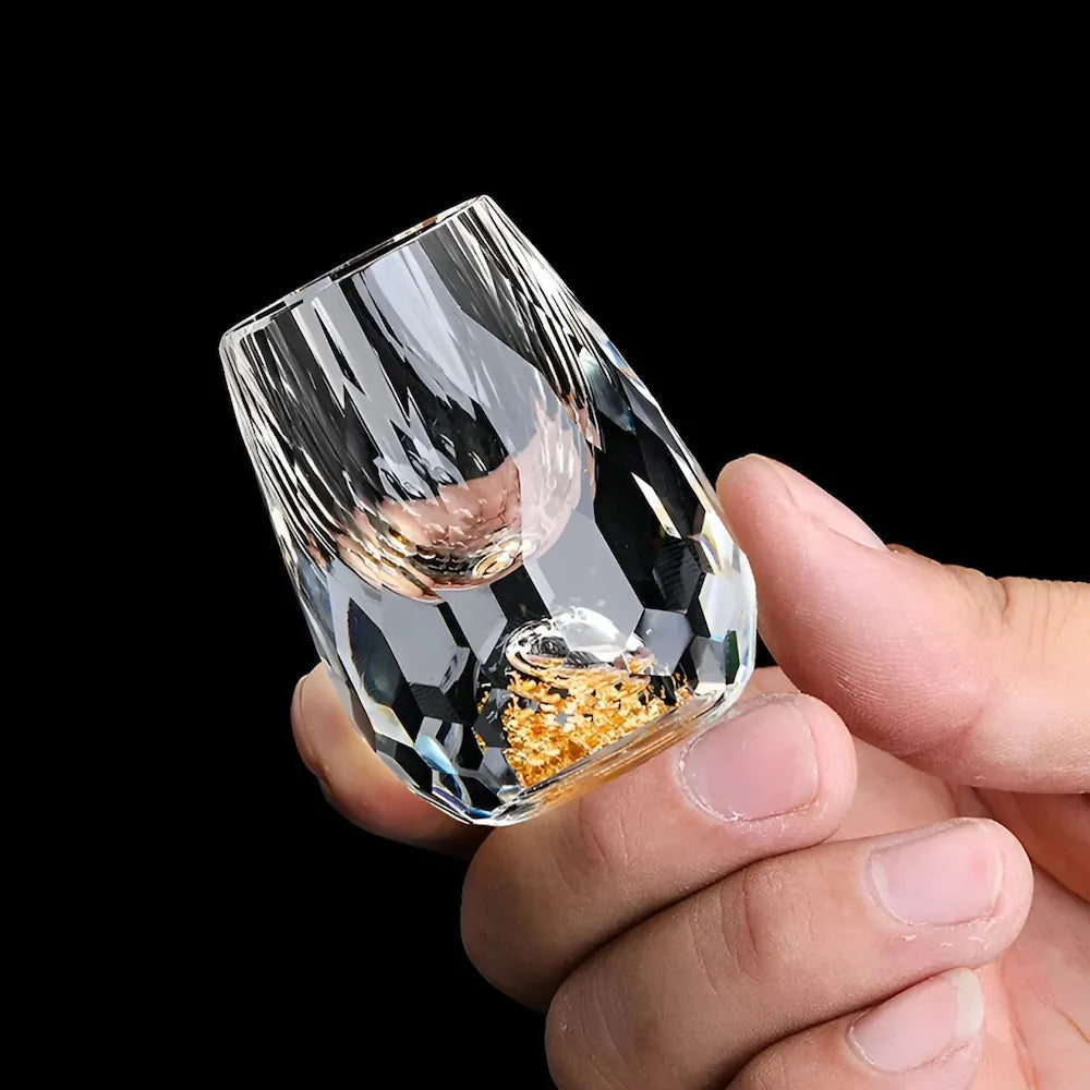 Set van 2 Handgemaakte Kristallen Glazen met Goudvlokken 1
