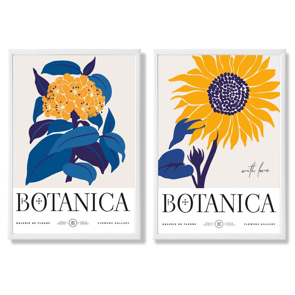 Set van 2 Kunstprints met Zonnebloemen in Blauw en Geel 3