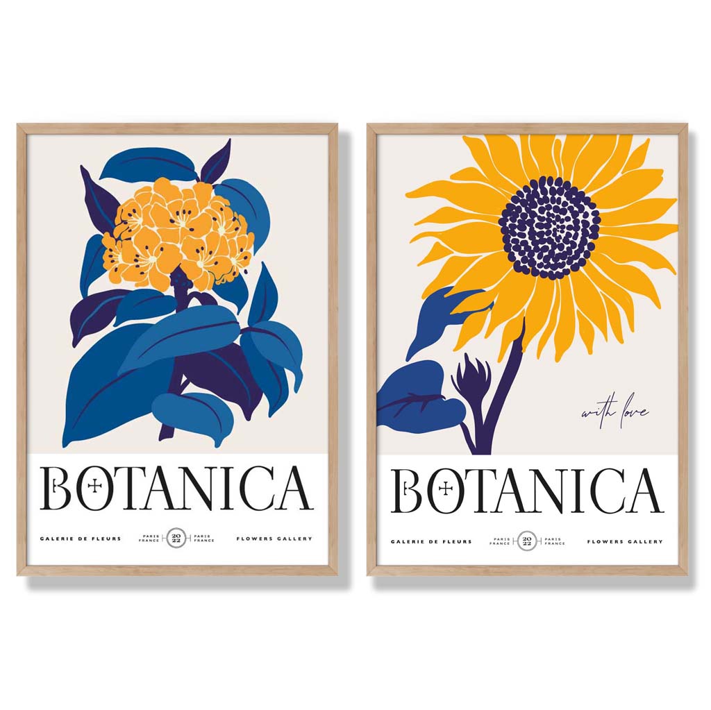 Set van 2 Kunstprints met Zonnebloemen in Blauw en Geel 6
